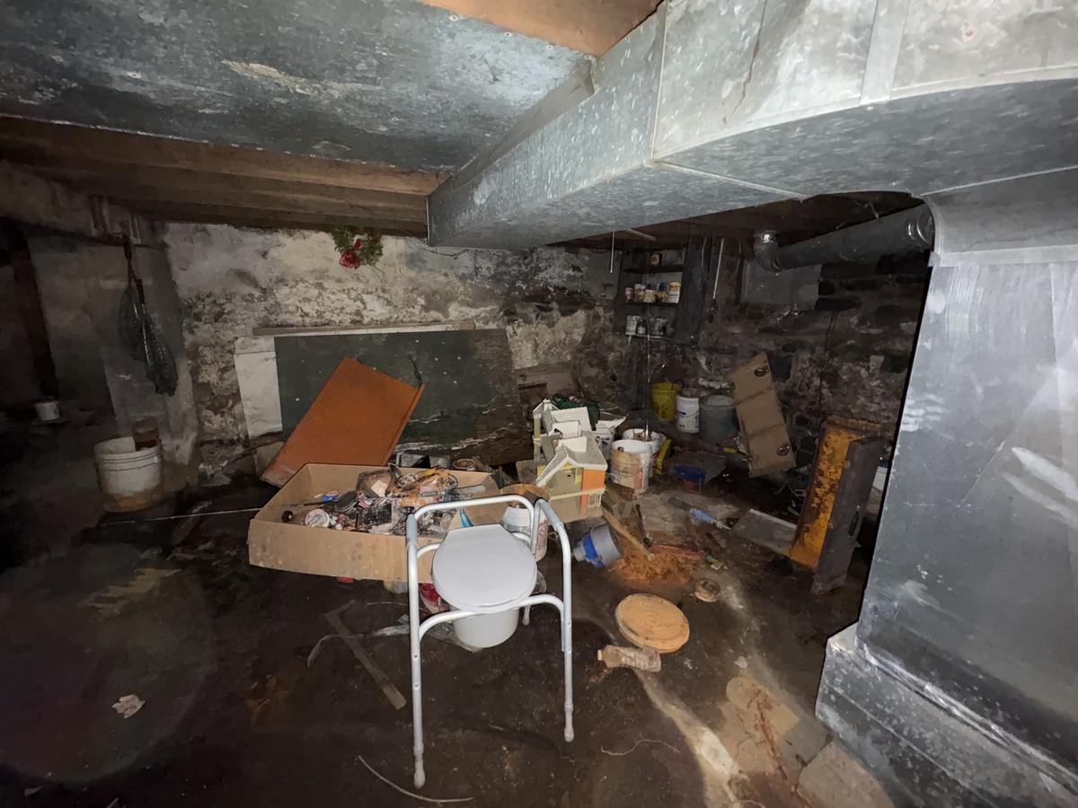 White Plains double before — basement with standing water